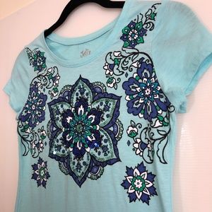 Justice Blue Flower Side Tie Girls Shirt Size 12